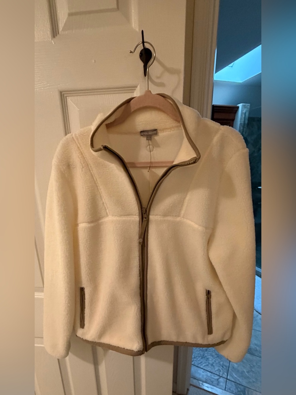 Talbots Cream Zip-Front Sherpa Jacket